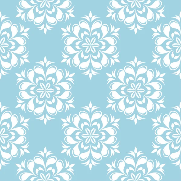 Mavi zemin üzerine beyaz çiçek süsleme. Tekstil ve duvar kağıtları için seamless modeli