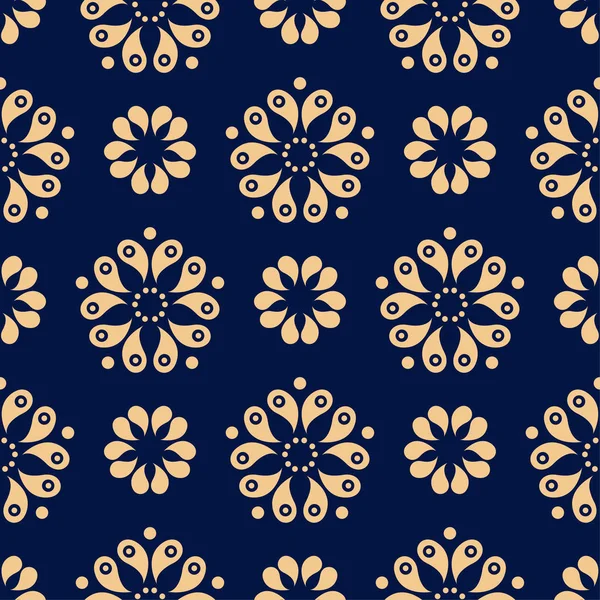 Koyu mavi zemin üzerine altın çiçek süsleme. Tekstil ve duvar kağıtları için seamless modeli