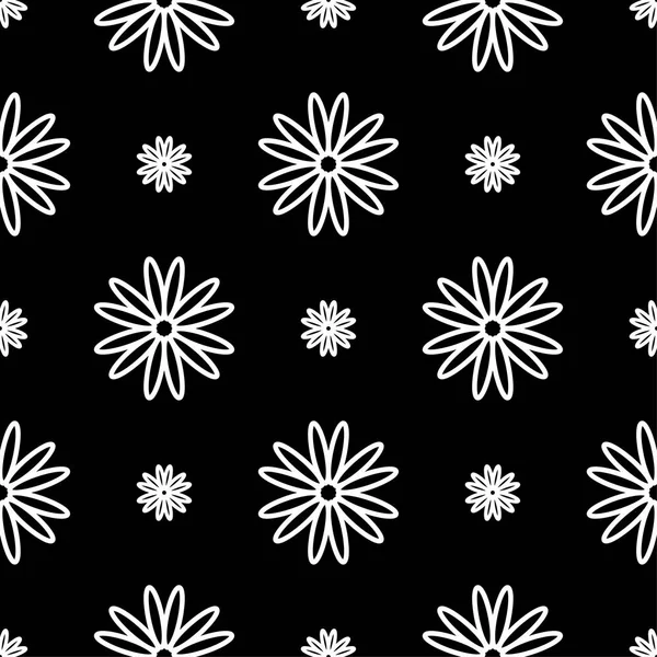 Siyah arka plan üzerine beyaz çiçek süsleme. Tekstil ve duvar kağıtları için seamless modeli