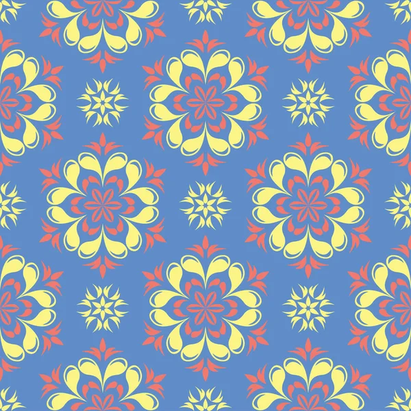 Florales Nahtloses Muster Blauer Hintergrund Mit Farbigen Blumenelementen Für Tapeten — Stockvektor