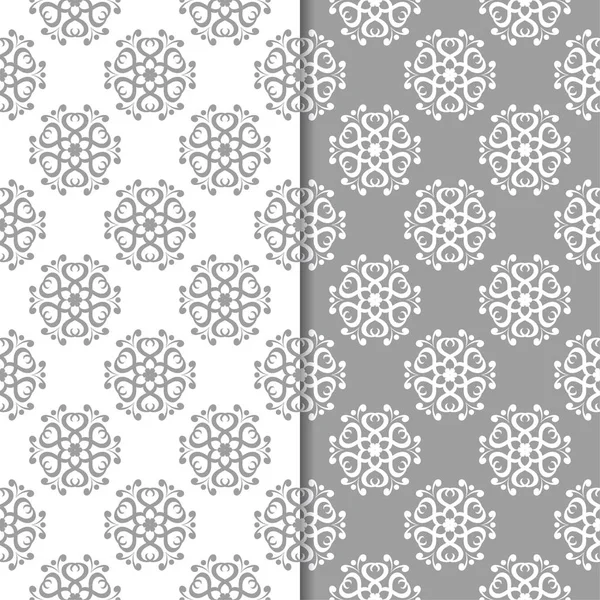 Beyaz ve gri arka plan çiçek kümesi. Tekstil ve duvar kağıtları için dikişsiz desen