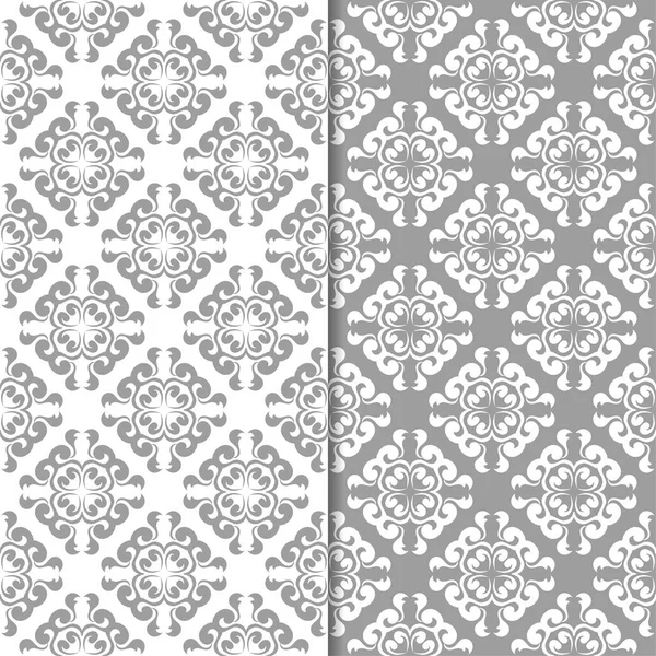 Beyaz ve gri çiçek arka planlar. Tekstil ve duvar kağıtları için dikişsiz desen seti