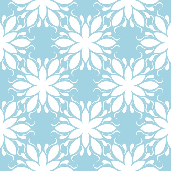 Mavi zemin üzerine beyaz çiçek süsleme. Tekstil ve duvar kağıtları için seamless modeli