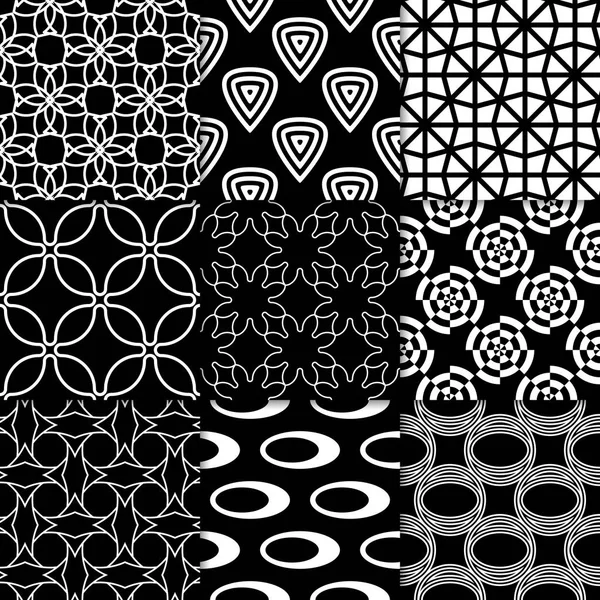 Siyah ve beyaz geometrik süsler. Web, Tekstil ve duvar kağıtları için klasik Dikişsiz desen koleksiyonu