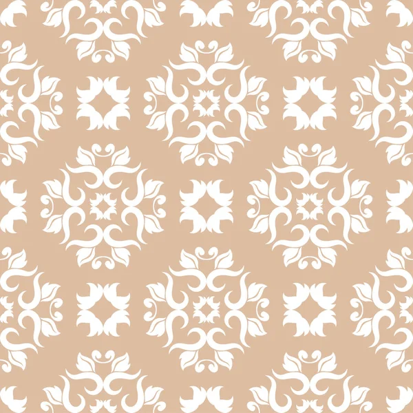 Bej renkli arka plan üzerinde beyaz çiçek süsleme. Tekstil ve duvar kağıtları için seamless modeli