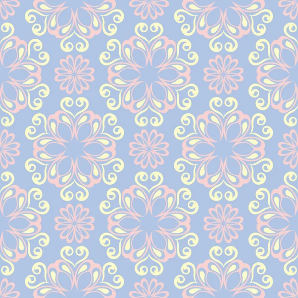 Florales Nahtloses Muster Blassblauer Hintergrund Mit Beigen Und Rosa Blumenelementen — Stockvektor