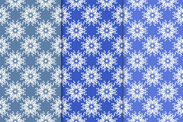 Mavi çiçekli süs tasarım kümesi. Duvar kağıtları ve kumaşlar için dikey Dikişsiz desen