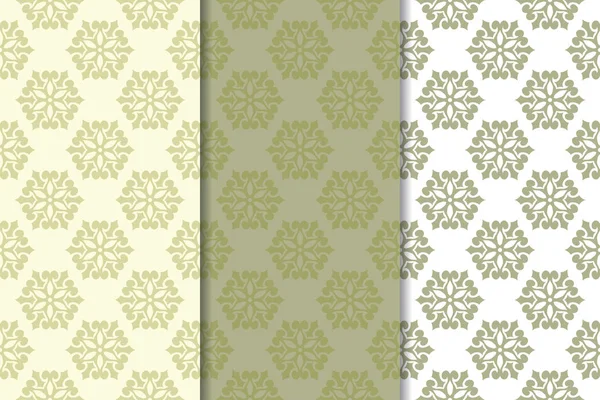 Zeytin yeşili çiçek arka planlar. Tekstil ve duvar kağıtları için dikişsiz desen seti