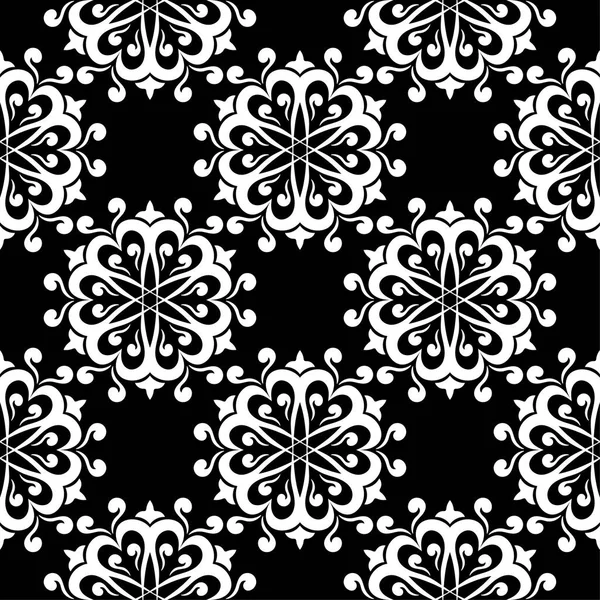 Siyah arka plan üzerine beyaz çiçek tasarım. Tekstil ve duvar kağıtları için seamless modeli