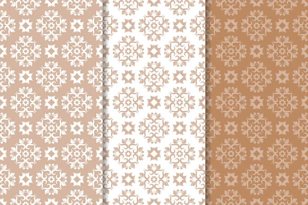 Kahverengi çiçek arka planlar. Tekstil ve duvar kağıtları için dikişsiz desen seti