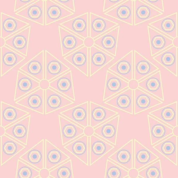 Геометрический Бесшовный Рисунок Бледно Розовый Фон Синими Бежевыми Элементами Обоев — стоковый вектор
