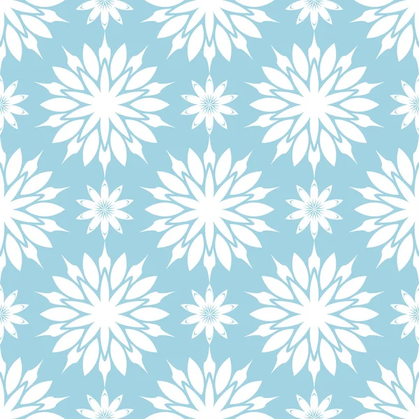 Mavi zemin üzerine beyaz çiçekler. Tekstil ve duvar kağıtları için süs seamless modeli