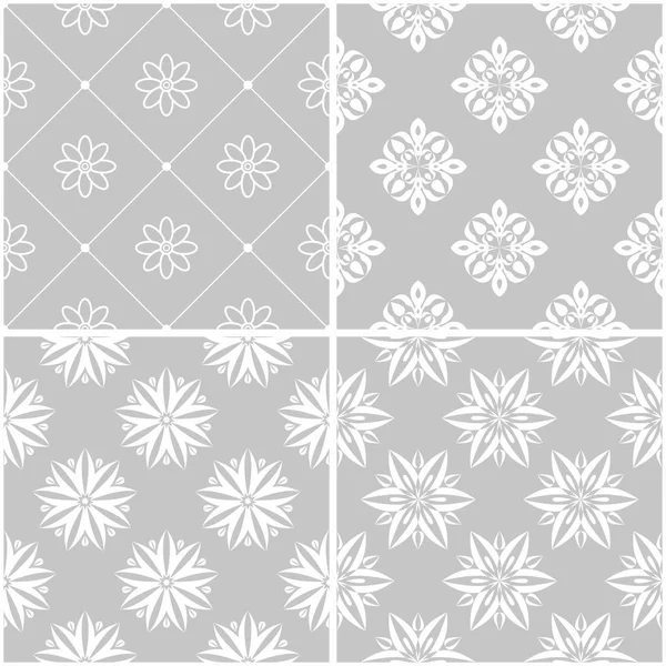 Çiçek desenleri. Tek renkli kesintisiz arka plan gri ve beyaz dizi. Vektör çizim
