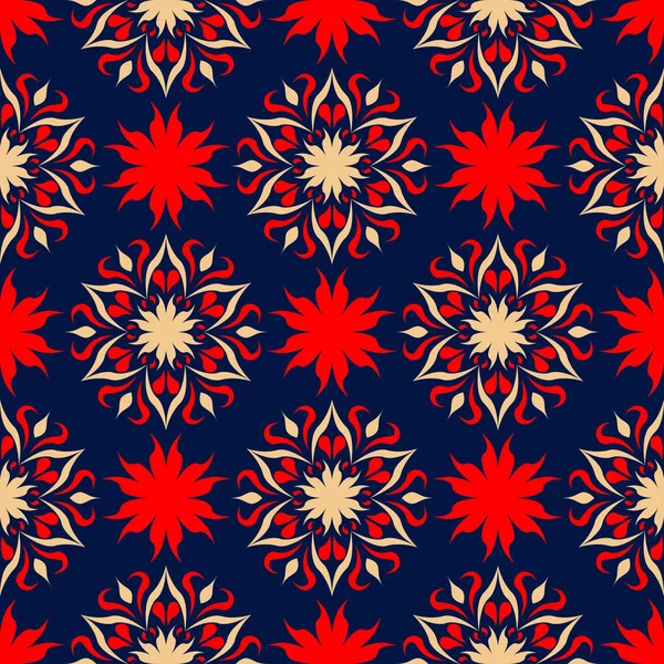 Çiçek sorunsuz ile mavi arka plan kırmızı ve bej desen. Arka plan duvar kağıtları, Tekstil ve kumaş için