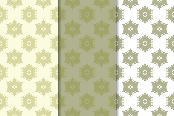 Zeytin yeşili çiçek desenleri. Tekstil ve duvar kağıtları için dikişsiz desen seti