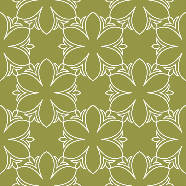White Flower Olive Green Background Seamless Pattern Textile Wallpapers — Stock Vector