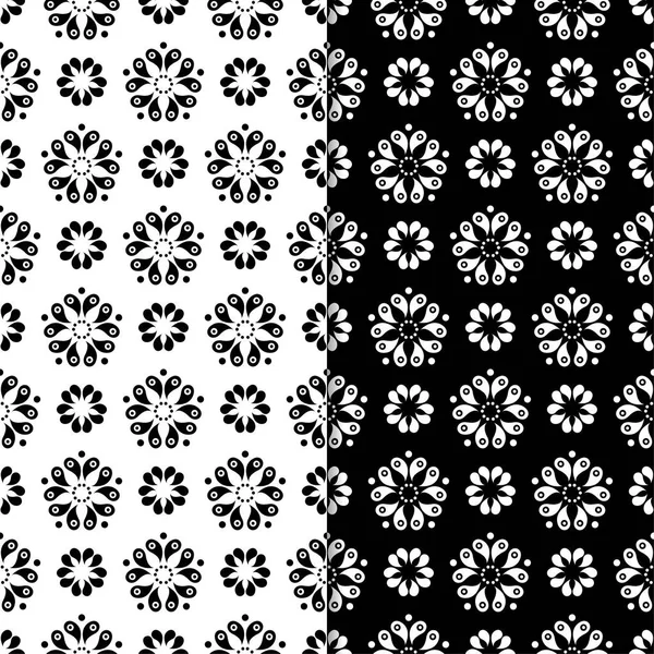 Siyah ve beyaz çiçek arka planlar. Tekstil ve duvar kağıtları için dikişsiz desen seti
