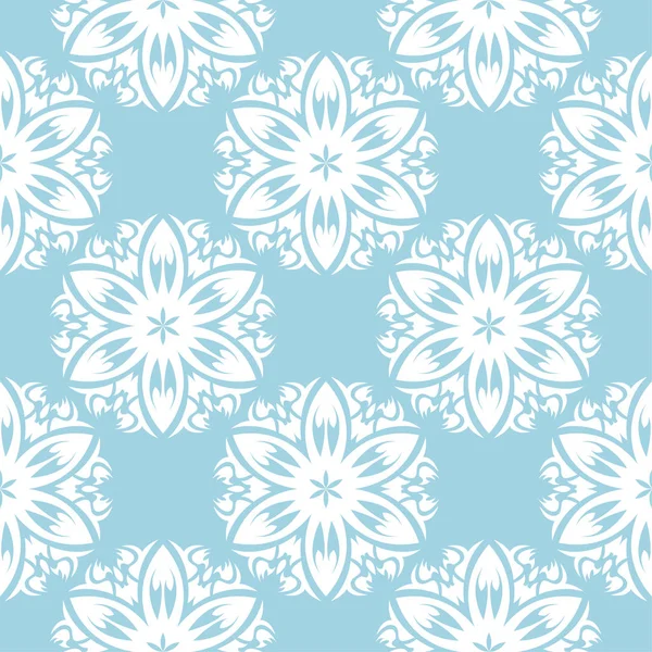Mavi zemin üzerine beyaz çiçek süsleme. Tekstil ve duvar kağıtları için seamless modeli