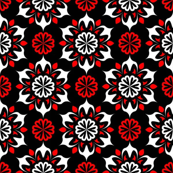 Schwarz Rot Und Weiß Florales Nahtloses Muster Tapeten Textilien Und — Stockvektor