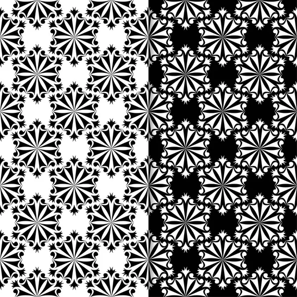 Siyah ve beyaz çiçek arka planlar. Tekstil ve duvar kağıtları için dikişsiz desen seti