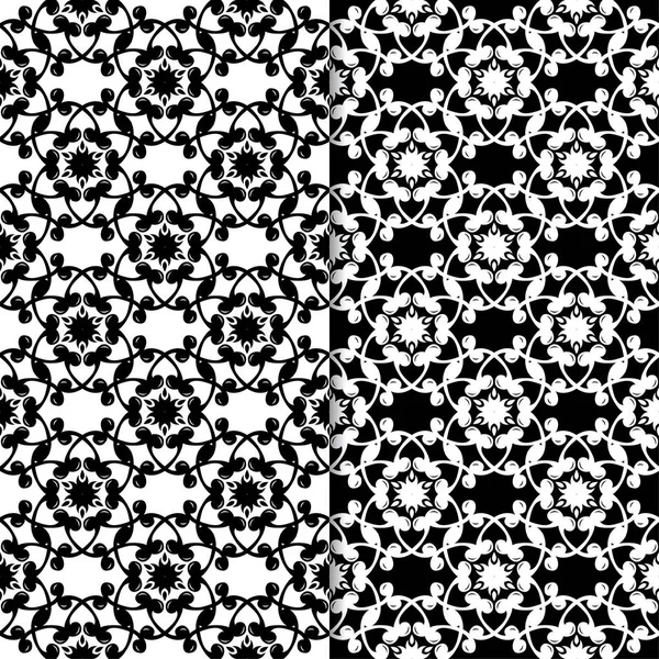 Siyah ve beyaz çiçek arka planlar. Tekstil ve duvar kağıtları için dikişsiz desen seti