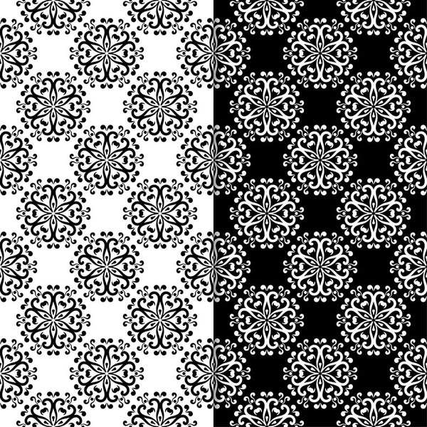 Siyah ve beyaz çiçek arka planlar. Tekstil ve duvar kağıtları için dikişsiz desen seti