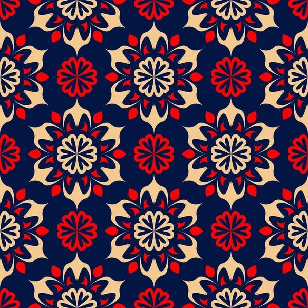 Çiçek sorunsuz ile mavi arka plan kırmızı ve bej desen. Arka plan duvar kağıtları, Tekstil ve kumaş için