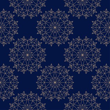 Koyu mavi zemin üzerine altın çiçek süsleme. Tekstil ve duvar kağıtları için seamless modeli