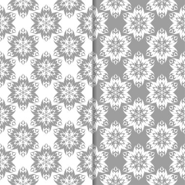 Beyaz ve gri arka plan çiçek kümesi. Tekstil ve duvar kağıtları için dikişsiz desen