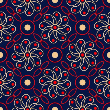 Çiçek sorunsuz ile mavi arka plan kırmızı ve bej desen. Arka plan duvar kağıtları, Tekstil ve kumaş için