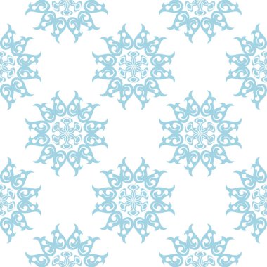 Beyaz zemin üzerine mavi çiçek süsleme. Tekstil ve duvar kağıtları için seamless modeli