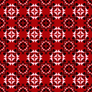 Siyah ve beyaz çiçek tasarım ile kırmızı seamless modeli. Duvar kağıdı arka plan