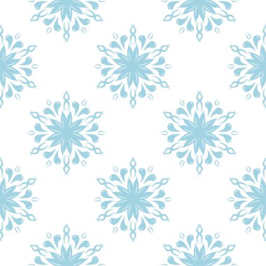 Beyaz zemin üzerine mavi çiçek süsleme. Tekstil ve duvar kağıtları için seamless modeli