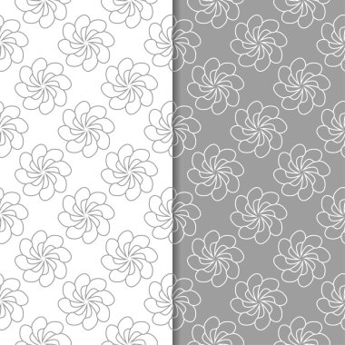 Beyaz ve gri çiçek arka planlar. Tekstil ve duvar kağıtları için dikişsiz desen seti