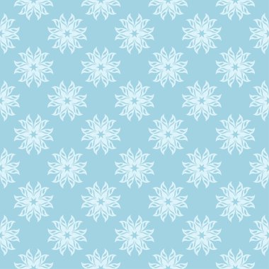 Mavi zemin üzerine beyaz çiçek desenli. Tekstil ve duvar kağıtları için sorunsuz süsleme