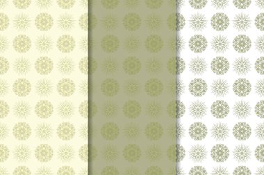 Zeytin yeşili çiçek arka planlar. Tekstil ve duvar kağıtları için dikişsiz desen seti