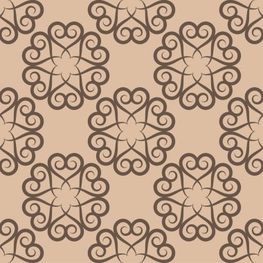 Bej renkli arka plan üzerinde kahverengi çiçek süsleme. Tekstil ve duvar kağıtları için seamless modeli