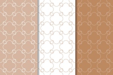 Kahverengi ve beyaz geometrik süsler. Web, Tekstil ve duvar kağıtları için dikişsiz desen seti