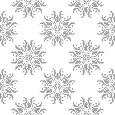 Beyaz arka plan üzerine açık gri çiçek süsleme. Tekstil ve duvar kağıtları için seamless modeli