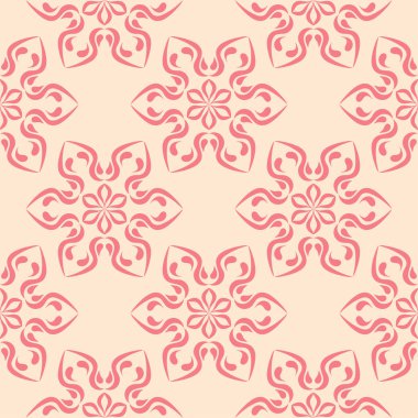 Bej renkli arka plan üzerinde kırmızı çiçekli süs. Tekstil ve duvar kağıtları için seamless modeli