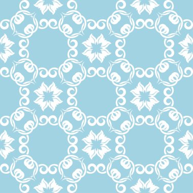 Lacivert zemin üzerine beyaz çiçek süsleme. Tekstil ve duvar kağıtları için seamless modeli