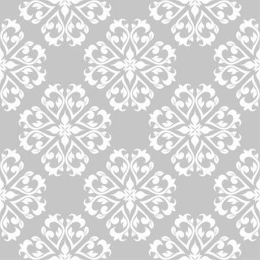 Gri arka plan üzerinde beyaz çiçek süsleme. Tekstil ve duvar kağıtları için seamless modeli