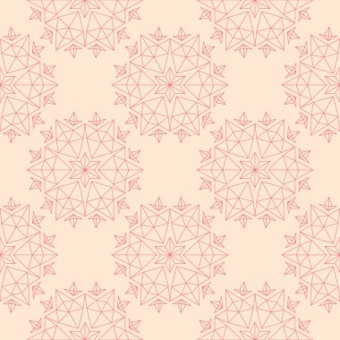 Bej renkli arka plan üzerinde kırmızı çiçekli süs. Tekstil ve duvar kağıtları için seamless modeli