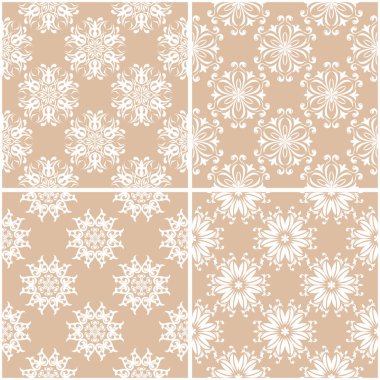 Çiçek desenleri. Sorunsuz arka plan bej ve beyaz dizi. Vektör çizim