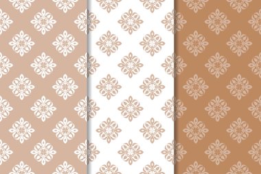 Kahverengi çiçek arka planlar. Tekstil ve duvar kağıtları için dikişsiz desen seti