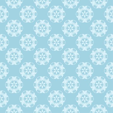 Mavi zemin üzerine beyaz çiçek tasarım. Tekstil ve duvar kağıtları için sorunsuz süsleme