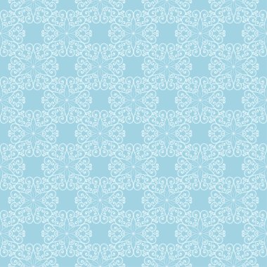 Mavi zemin üzerine beyaz çiçek desenli. Tekstil ve duvar kağıtları için sorunsuz süsleme