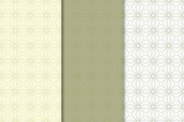 Zeytin yeşili ve beyaz geometrik süsler. Web, Tekstil ve duvar kağıtları için dikey Dikişsiz desen seti