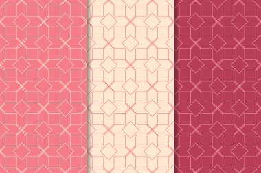 Kiraz kırmızısı geometrik süsler. Web, Tekstil ve duvar kağıtları için dikey Dikişsiz desen seti