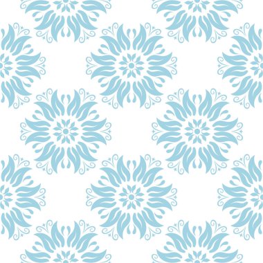 Beyaz zemin üzerine mavi çiçek süsleme. Tekstil ve duvar kağıtları için seamless modeli